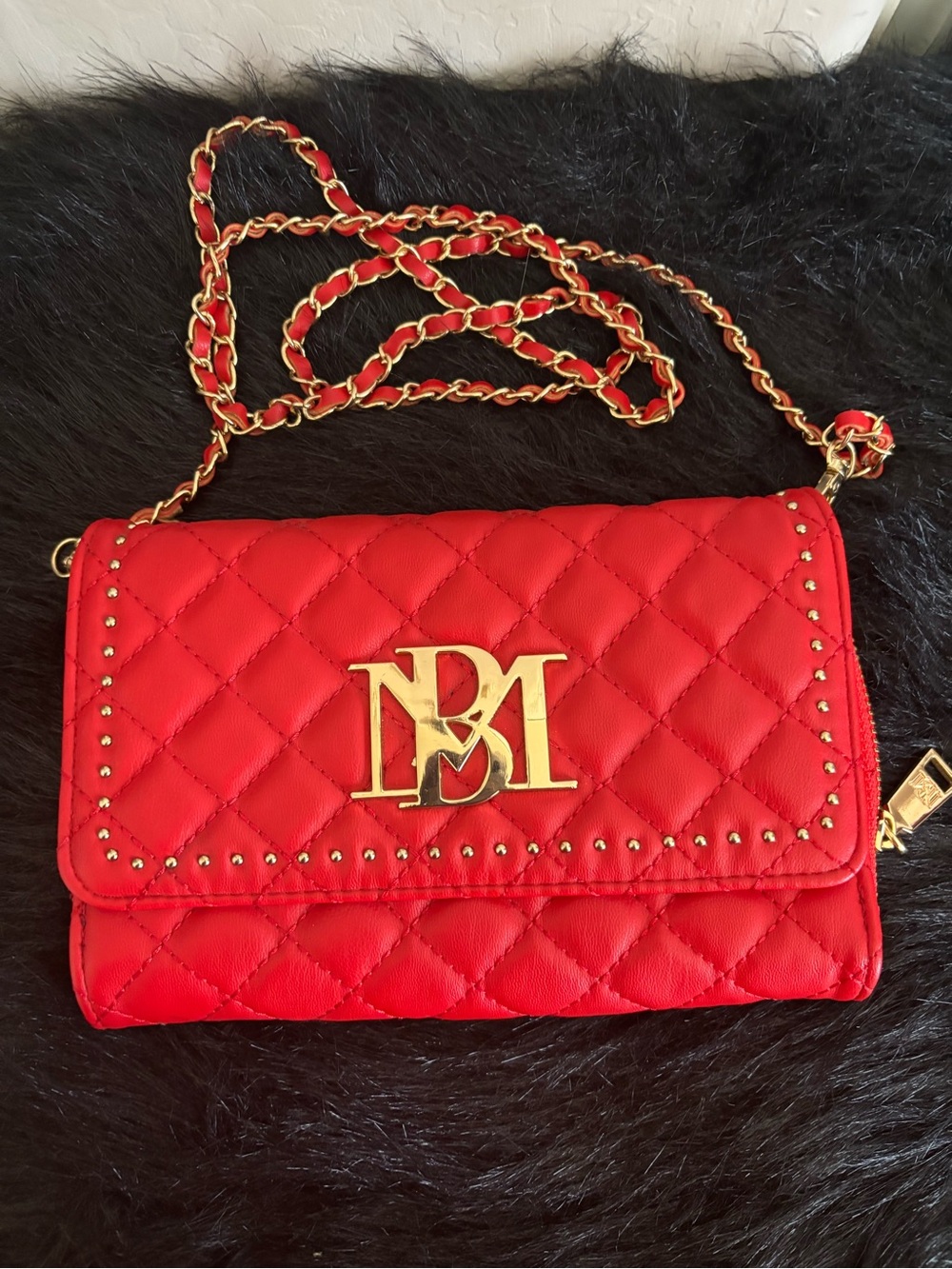 NWOT Badgley Mischka Red Quilted Chain Shoulder Bag